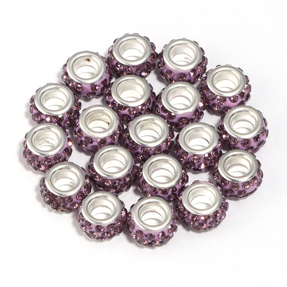 20pcs 11mm Rhinestone Polymer Clay Beads Round Big Hole Loose Spacer Beads For DIY Jewelry Making Bracelets Necklace Accessories