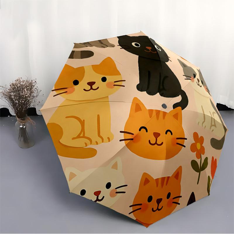 1pc Cat Floral Automatic Open/close Leisure Umbrella, 8-Rib sturdy structure, Portable Travel Umbrella, Parties, Everyday Use, 11159