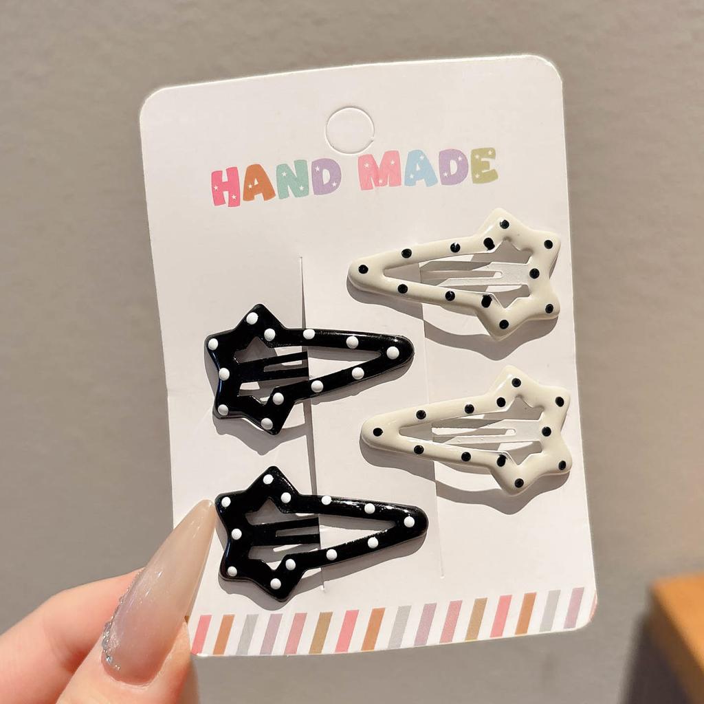 4pcs Rhinestone Vintage Polka Dot Star Hair Clips Set Japanese Sweet Heart Geometric Flyaway BB Clips Kids Versatile Hairpins