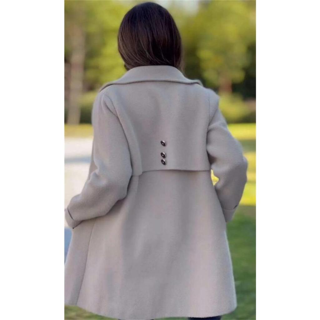 Autumn Winter Fashion Wool Blend Coat Women's Single Breasted Warm Outerwear with Fleece Lining