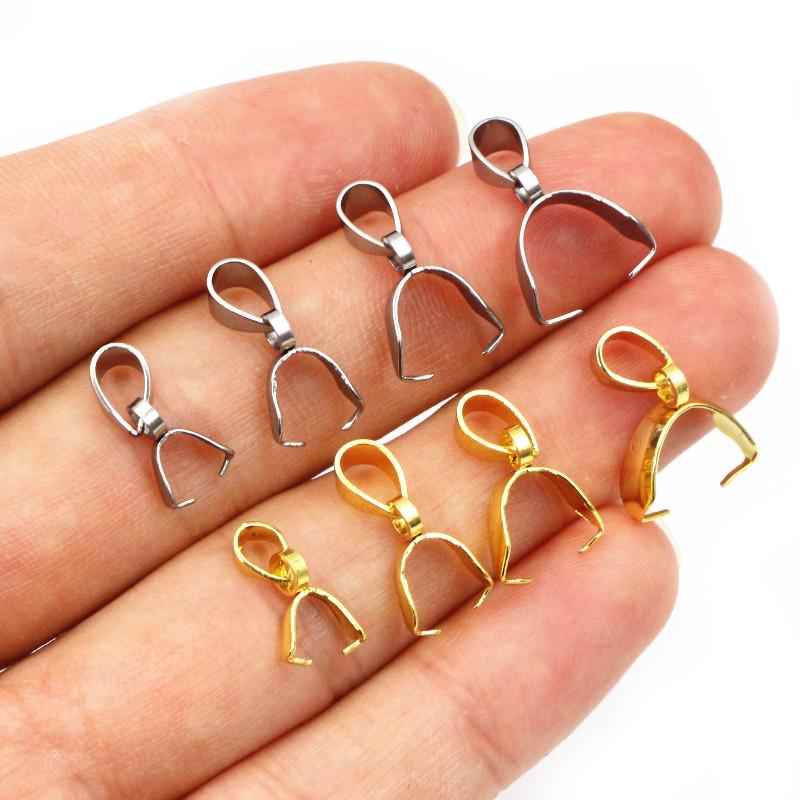 50pcs Stainless Steel Gold Color Pendant Pinch Bail Clasps Necklace Hooks Clips Connector DIY Jewelry Making Finding Accessories