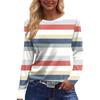 Women's Fashion Hem Slit Casual Striped Printed Round Neck Long Sleeve Top