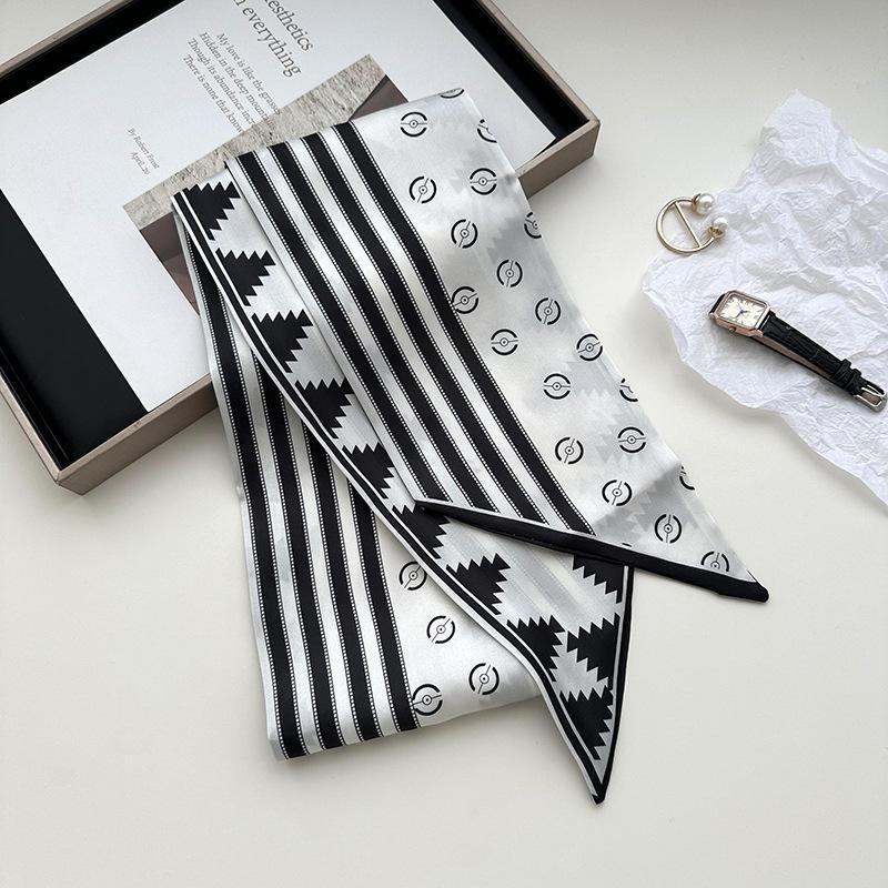 Double-sided imitation silk silk scarf, long women's professional wear, spring and summer new decorative scarf, hair band, streamer.