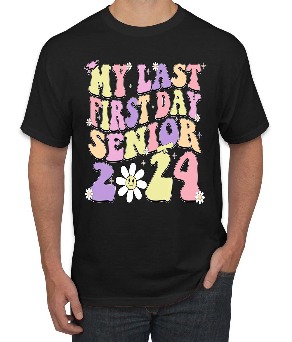 My Last First Day Groovy Letters Graduation Cap Men T- Shirt S