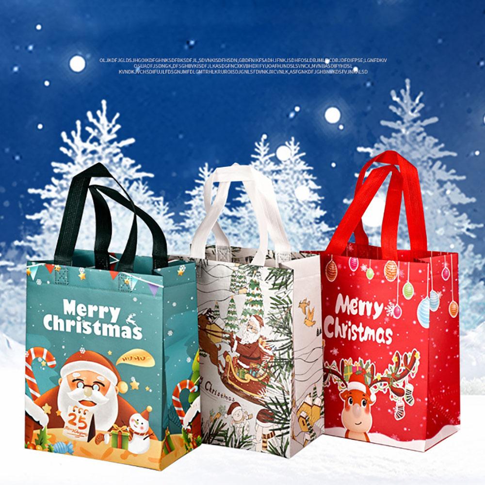 Non-Woven Tote Bag Non-Woven Snowman Gift Holder Cartoon Santa Bag Printed Christmas Packaging Bag For Christmas Eve Family