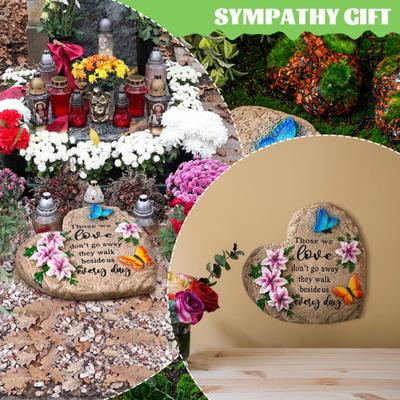 Memorial Garden Stone Resin Love Heart Shaped Stone Sympathy Gift Outdoor Memorial Ornament for Bereavement Loss of Loved One Condolence Gifts