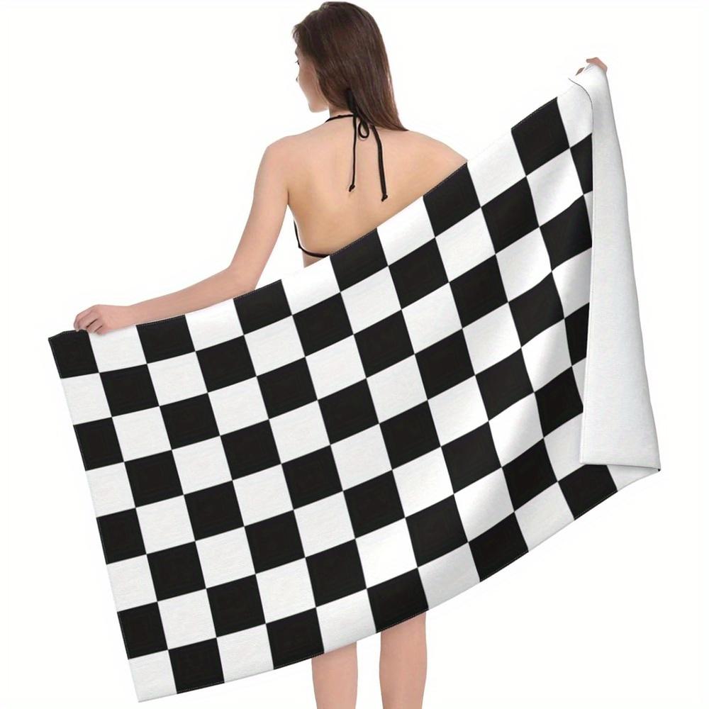 Quick-Dry Beach Towel Black White Checkered Soft Absorbent Microfiber for Pool Beach Camping Travel Large Bath Towel