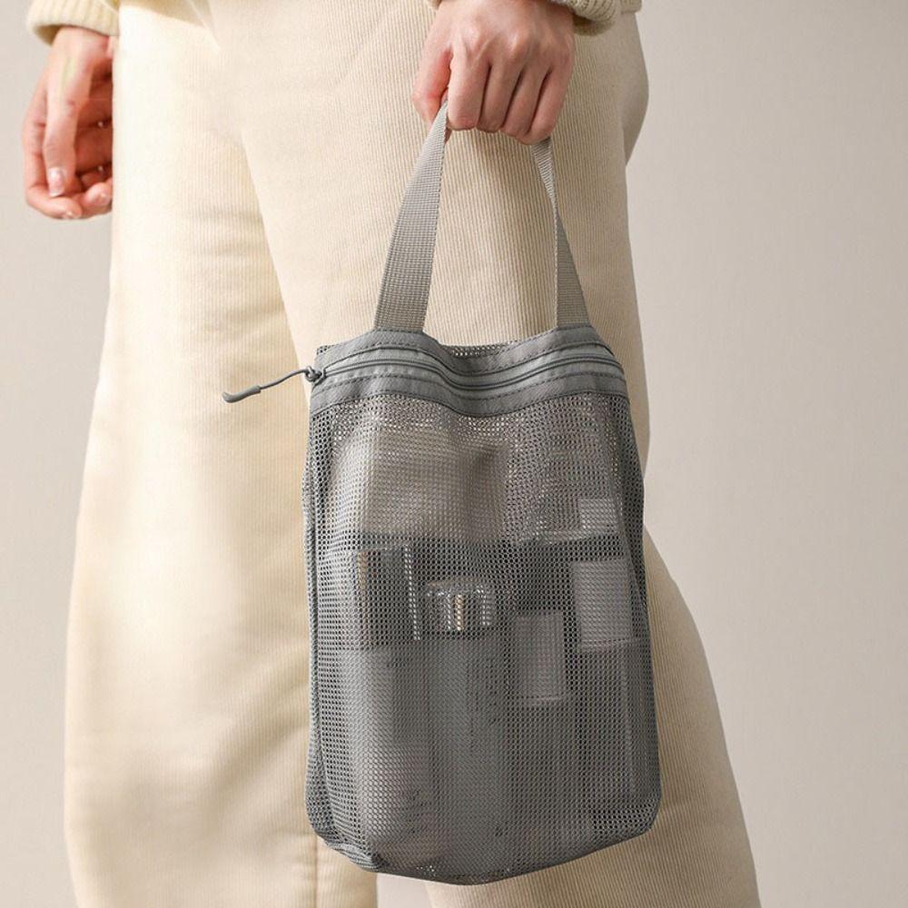 with Handy Handle Toiletry Storage Bag Breathable Washing Handbag Mesh Toiletry Bag  Makeup Bag