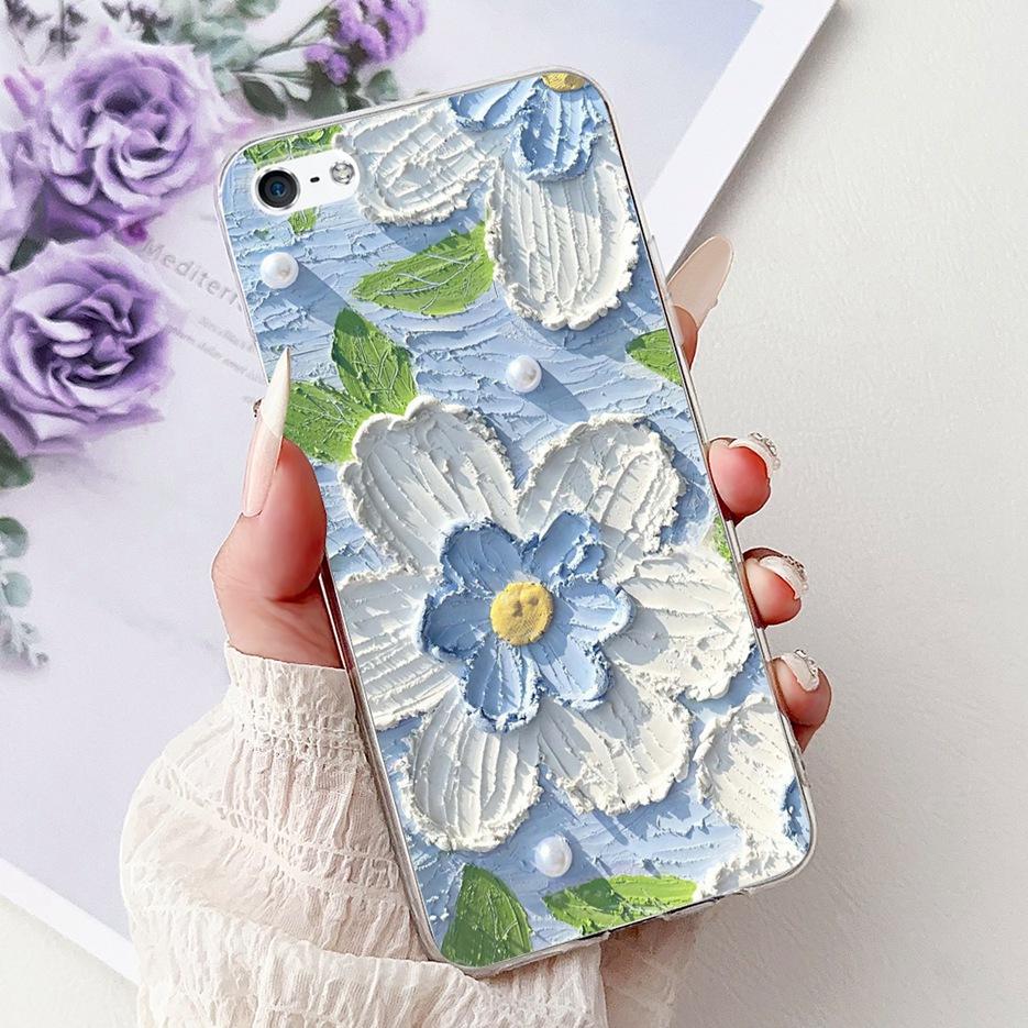Für Apple iPhone 5 5S Hülle iPhoneSE Luxuriöse Bemalte Blumenhülle Weiche Silikon-Handyhülle Für iPhone SE 2020 2022 iPhone5 Fundas