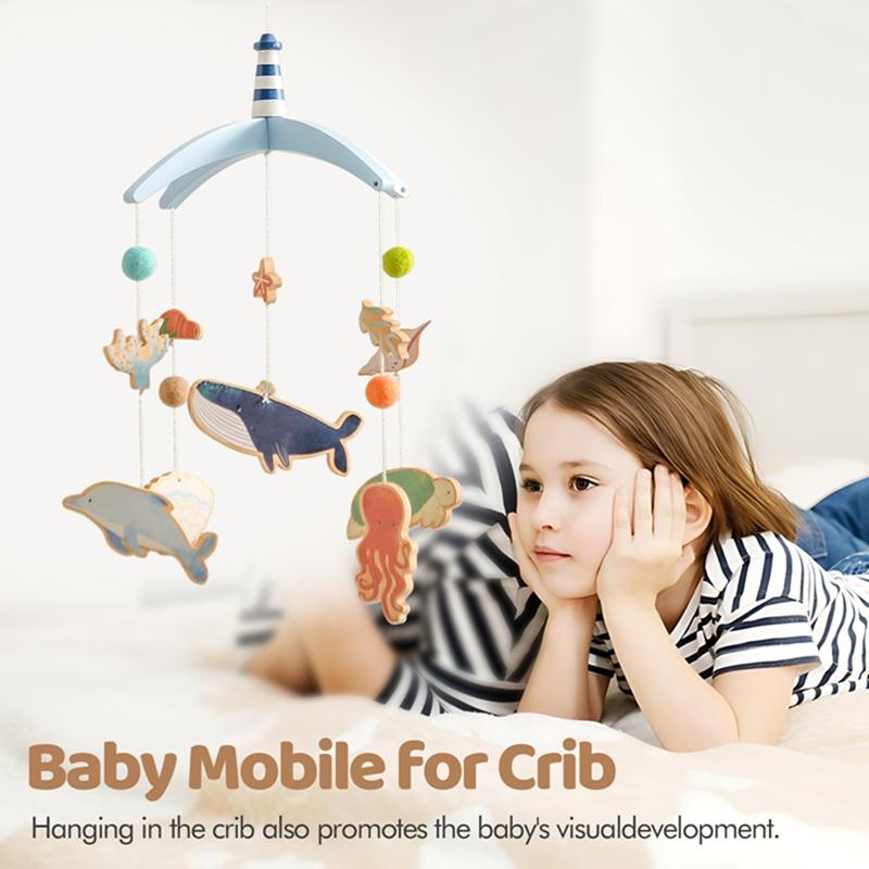 Baby Bed Bell Hanging Toy 0-12 Months Newborn Wooden Mobile Music Crib Rattle Toy Cartoon Whale Crib Holder Bracket Infant Gift