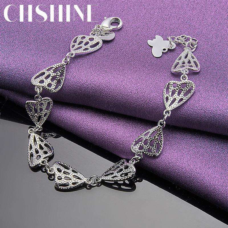 CHSHINE 925 Sterling Silver Hollow Heart Chain Bracelet For Women Lady Wedding Party Fashion Charm Jewelry