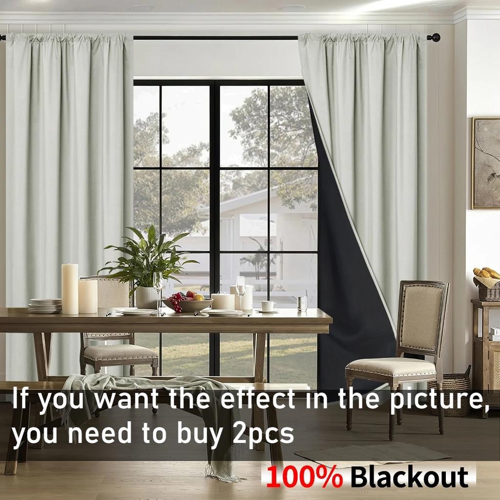 100% Blackout Curtains with Coated Lining Thermal Insulated Sun Blocking Rod Pocket Curtains for Bedroom Living Room Home Decor