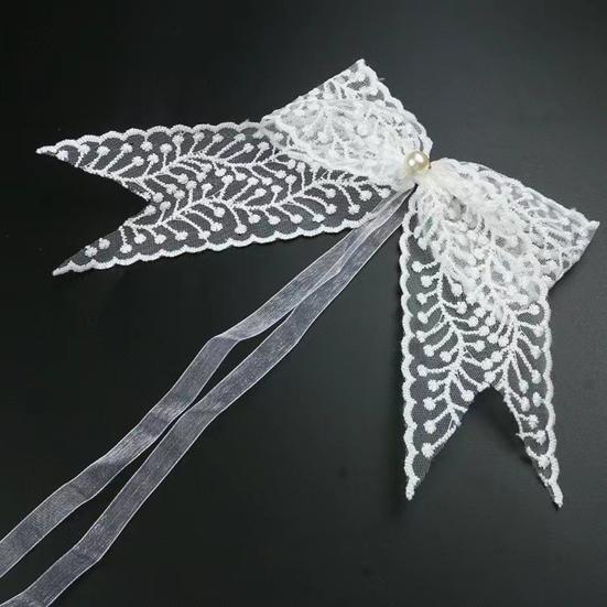 2Pcs Lace Bowknot Curtain Tiebacks, Bow Curtain Holdbacks with Pearls, Decorative Curtain Ties for Home Office Living Room Bedroom Wedding Party Decor