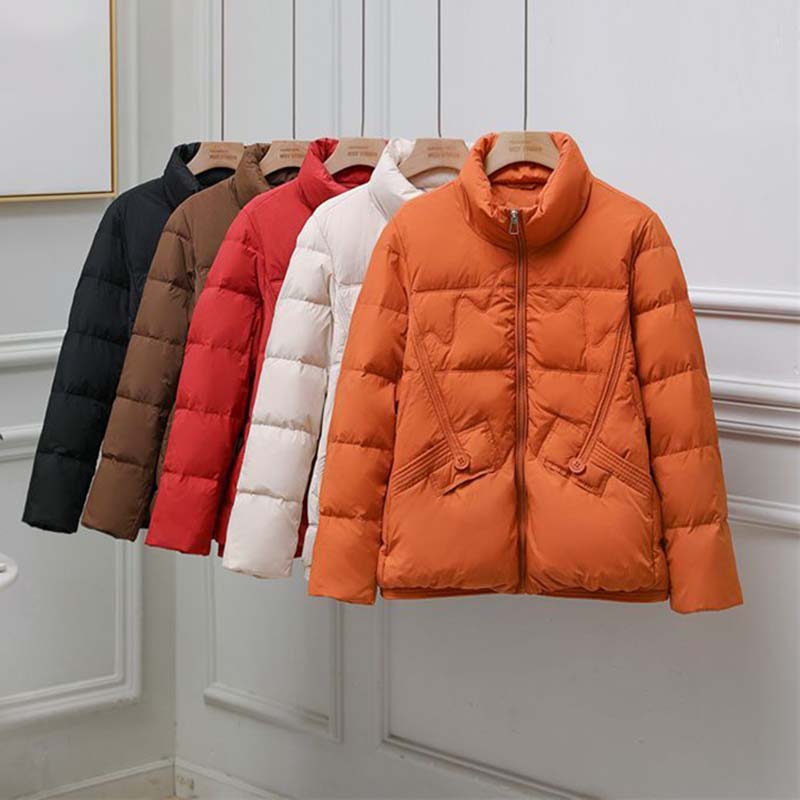 Zimní dámská krátká bílá péřová bunda s kachním límcem, volná, nadměrná, teplá, silná, svrchní oblečení, jednoduché, ležérní, péřové kabáty