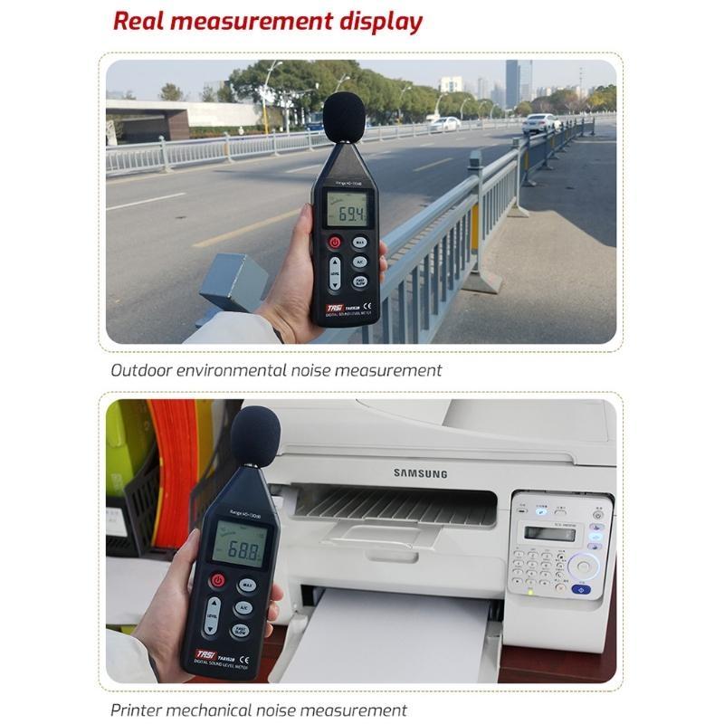 652F LCD Dezibelmeter Schallpegelmesser 40-130dB Handheld Schallpegelmesser Alarm Digitales Lärmmessgerät Dezibel Monitor Test