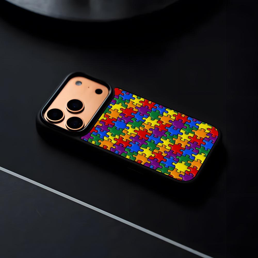 

Autism Support Puzzle Phone Case For IPhone 17 16 15 14 13 12 Pro Max Plus Black Frame Hard Shell iPhone 14
