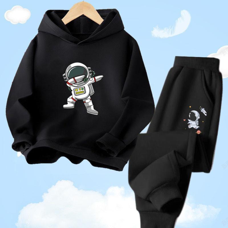 Children's Spring Autumn Funny Astronaut Printed Hoodies Set Pullover Children's Suits Hoody Sweatshirt Sportswear+Pants 2pc Set