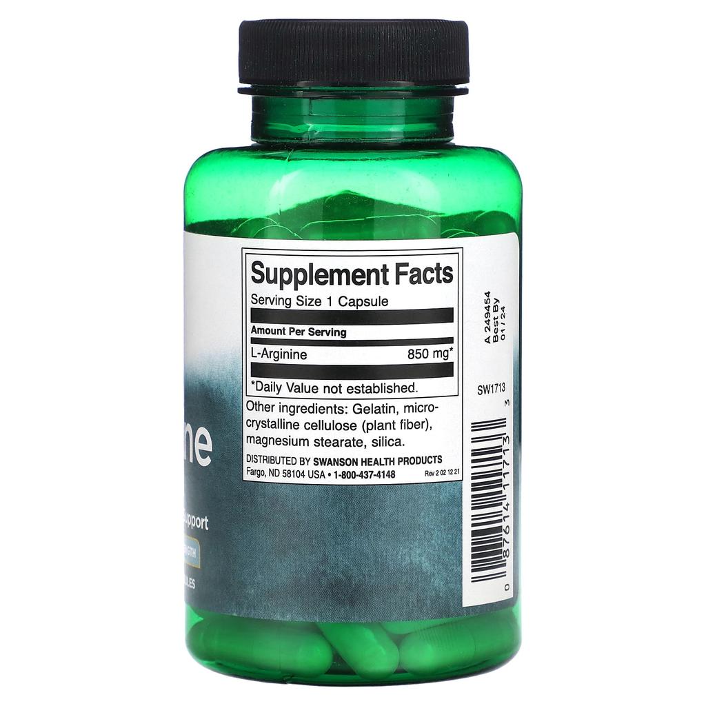 Swanson L-arginine, Maximum Strength, 850 Mg, 90 Capsules