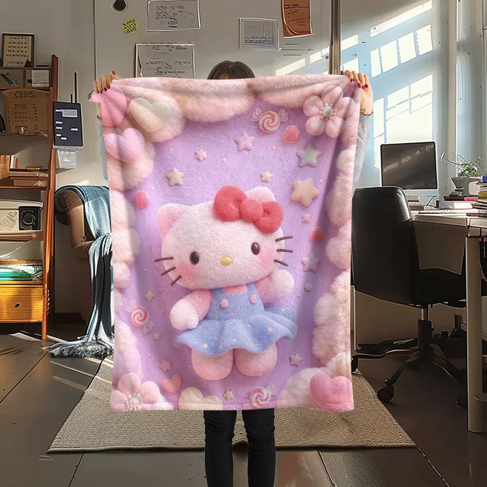 1PC Hello Kitty Pink Print Flannel Blanket, High Quality All Seasons, Home Decor, Warmth and Comfort, Perfect for Christmas Gifts