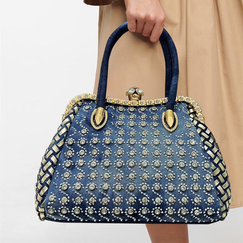 Women'S Temperament Diamond-Encrusted Handbag Celebrity Light Luxury Dinner Oblique Span Bag