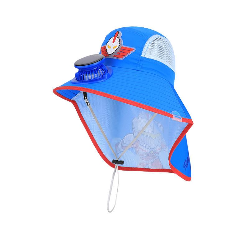 Ultraman Kids Summer Sun Hat With Fan And Wide Brim For Outdoor Protection