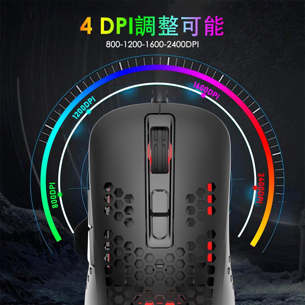 MAMBASNAKE 383 Wired Lightweight Honeycomb 4RGB 2400DPI Compatible with USB Optical Computer Mouse with Japanese Instruction Manual Ultra-lightweight