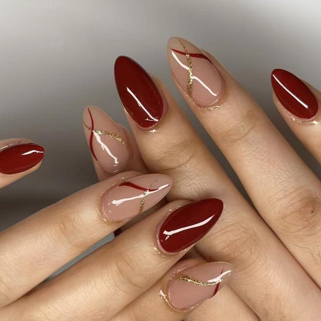 24 Stück Glitzernde Mandel Acryl Aufdrücknägel Glänzend Vollständige Abdeckung Falsche Nägel Aufklebenägel für Maniküre in Salonqualität