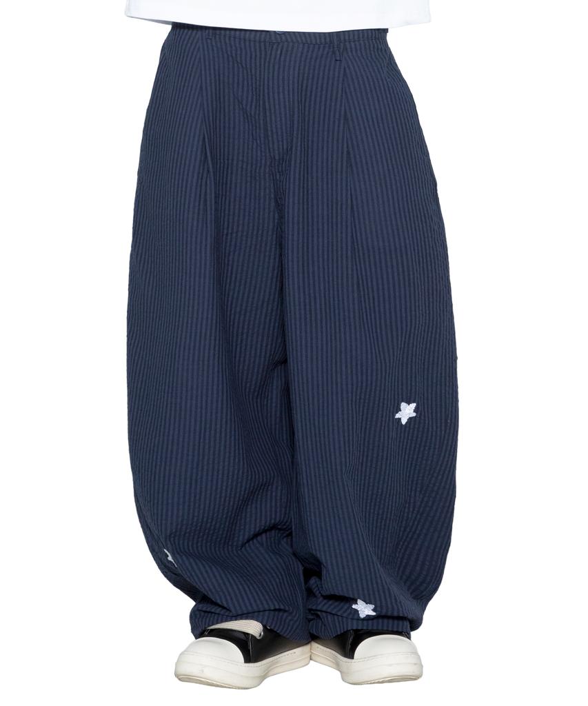 GLACK Gzp005 Cosmic Flower Seersucker Pants (Navy)