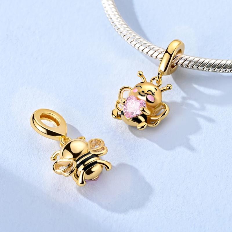 Charms Copper Cute Male Bee Pink Heart Pendants Fit Charms Plata Original Bracelet Beads Women Jewellery Making Diy Gift