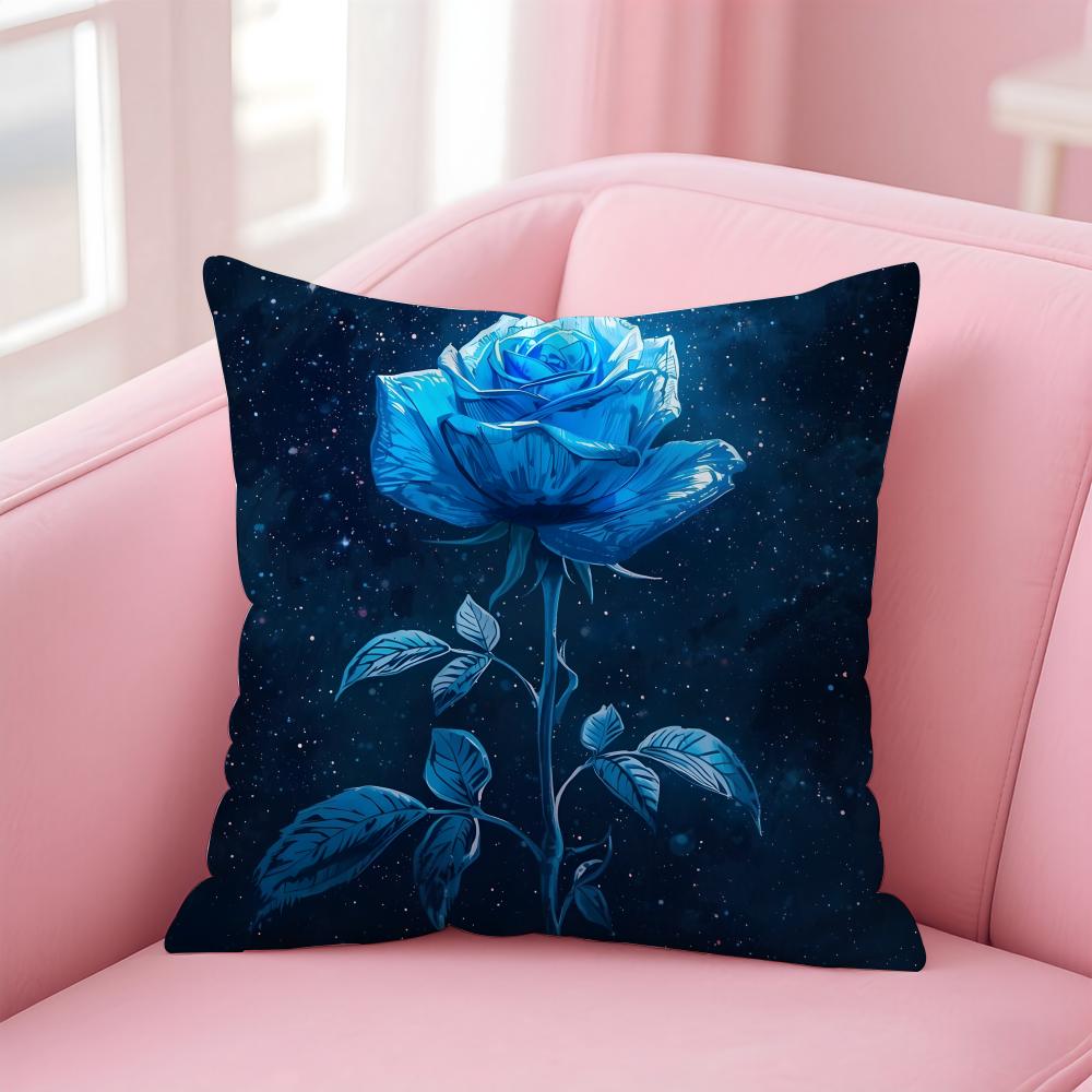 Romantic blue roses Cushion Cover Pillow Case Soft Skin Friendly Fabric  Concealed Zipper