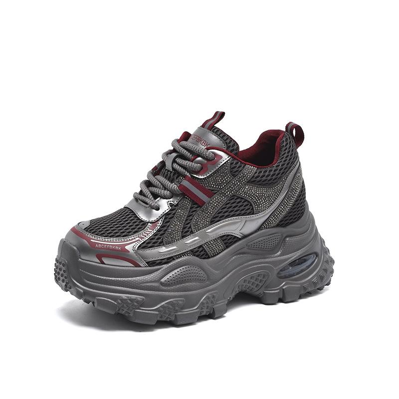 Thick-soled inner height-increasing rhinestone dad shoes for women's 2025 autumn new breathable and versatile women's shoes casual sports shoes