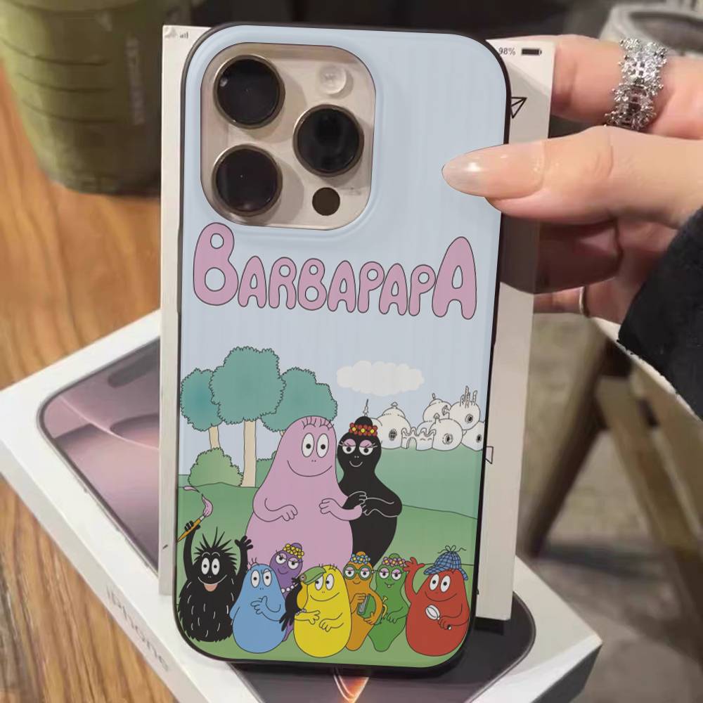 Cute Cartoon Barbapapa For iPhone 16 15 14 13 12 11 17 Pro Max Plus Wave Corrugated Phone Case Anti Drop Cover