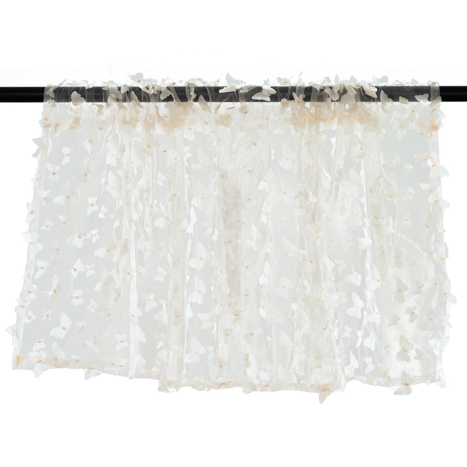 

American Short Curtain, Embroidered Flower Butterfly Yarn, Half Curtain, Free Of Punching, Finished Room Decoration Small Curtain 2pcs*height 160 * width 132cm (W52xL63in)