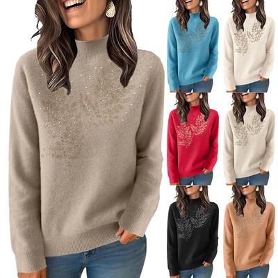 Women's Knitted Color Long Sleeve Half High Collar Hoodie Bottom Shirt Top