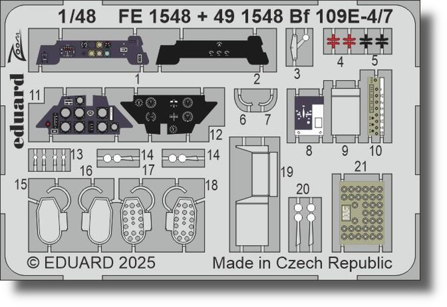 

Eduard 1/48 Bf109E-4/7 Детали фототравления Zoom (для Тамии) Детали для пластиковой модели EDUFE1548 (Самолет)