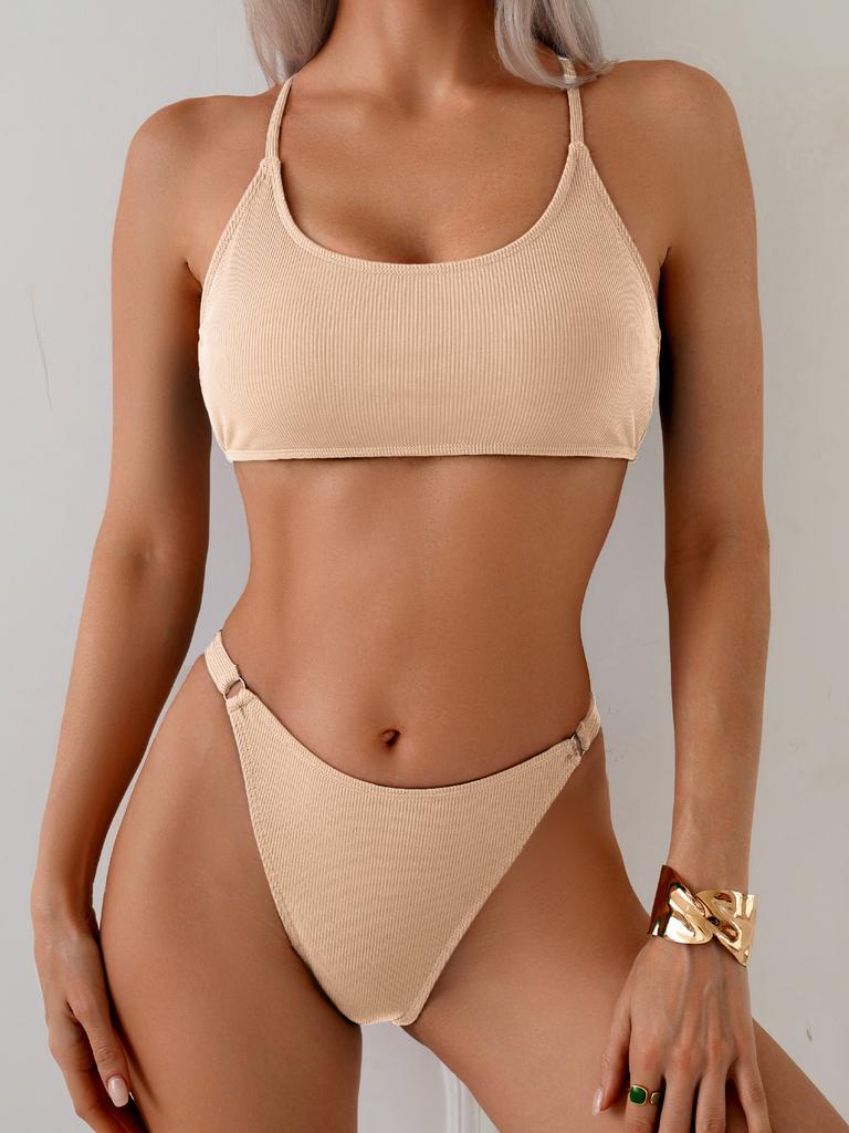 1011 Solid Color Three-point Bikini Swimsuit Women's Sexy European and American Bikini Split Swimsuit