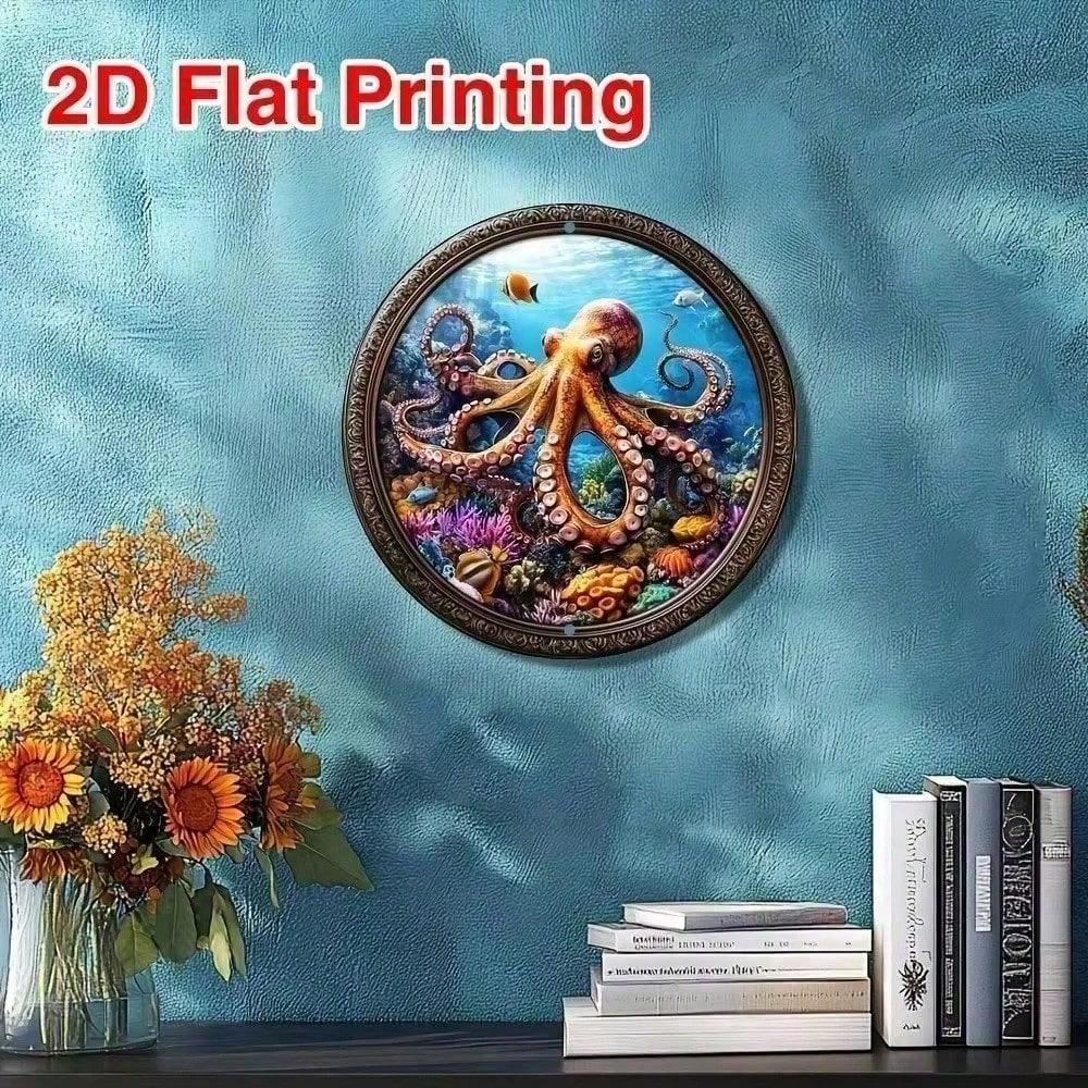 Metallposter Krake Vintage, 2D Flaches Aluminium Wandkunst für Wohnzimmer