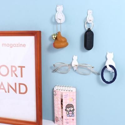 2 Pcs Plastic Cat Shape Wall Hook Self-adhesive Transparent Cat Hooks Waterproof Strong Load-bearing Cat Key Holder Backpack