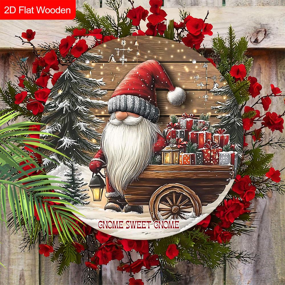 Warm Winter Christmas Wooden Sign with Sweet Gnome Pattern - Navidad Plaque for Front Door, Wall Hanging Decor - Ideal Christmas Decoration