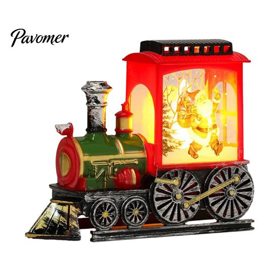 Snowy Christmas Night Ornament Train Snow with Light, Battery Powered Winter Desktop Decor Decoration, Swirling Glitter Decor, Lighted Tabletop