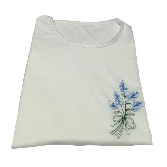 Women Summer T-shirt Flower Embroidery Three-quarter Sleeve Loose Plus Size Round Neck Match Pants A-line Breathable Retro Spring Summer Top Women
