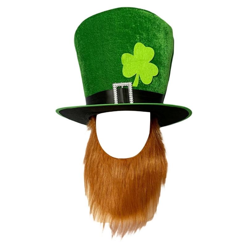 Green Tall Hat StPatrick Day Flat Top Hat Holiday Headdress Irish National Day Celebration Beard Cap Festival Props Hat