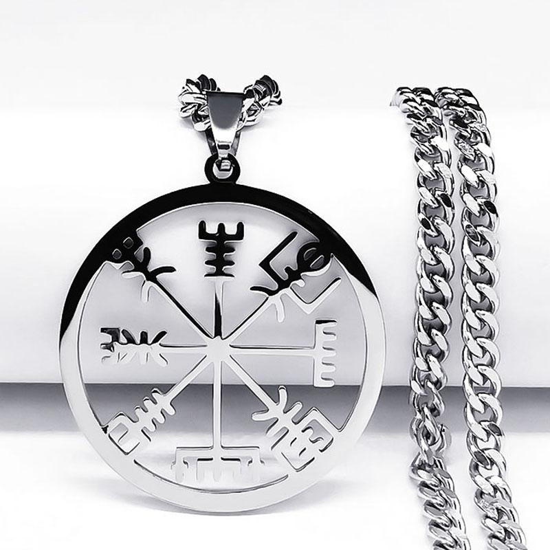 Collier amulette boussole Viking pour hommes, pendentif Trident, barre de crainte, Vegvisir, collier scandinave, bijoux cadeaux