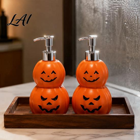 Functional Halloween Home Decor Grimace Pumpkin Soap Dispenser Bottle Lotion Pump Bathroom Refillable Container for Liquid And Body Wash Vinyl Holder