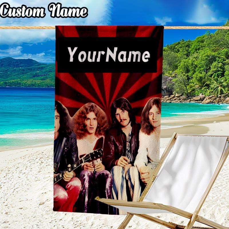 Custom Name Zeppe-lin Music Beach Towel - Soft, Ultra-Absorbent Microfiber, Lightweight, Perfect for Beach, Parties, Travel, Camping