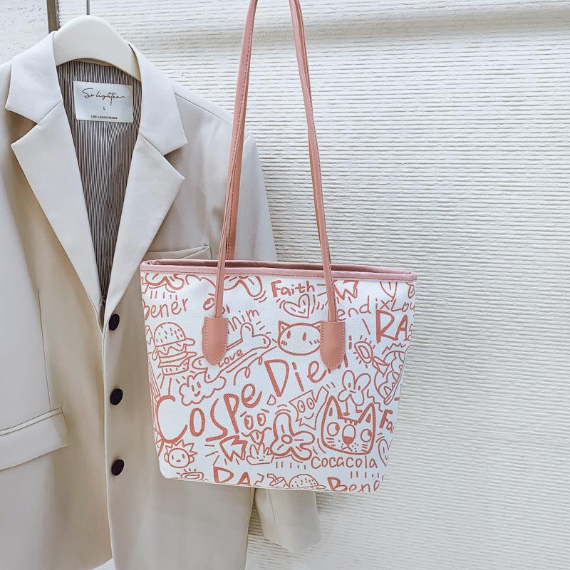 Graffiti Tote Bag Niche Design Handheld Cloth Bag Women's Bag Autumn New Casual Shoulder Bag Large Capacity Underarm Bag