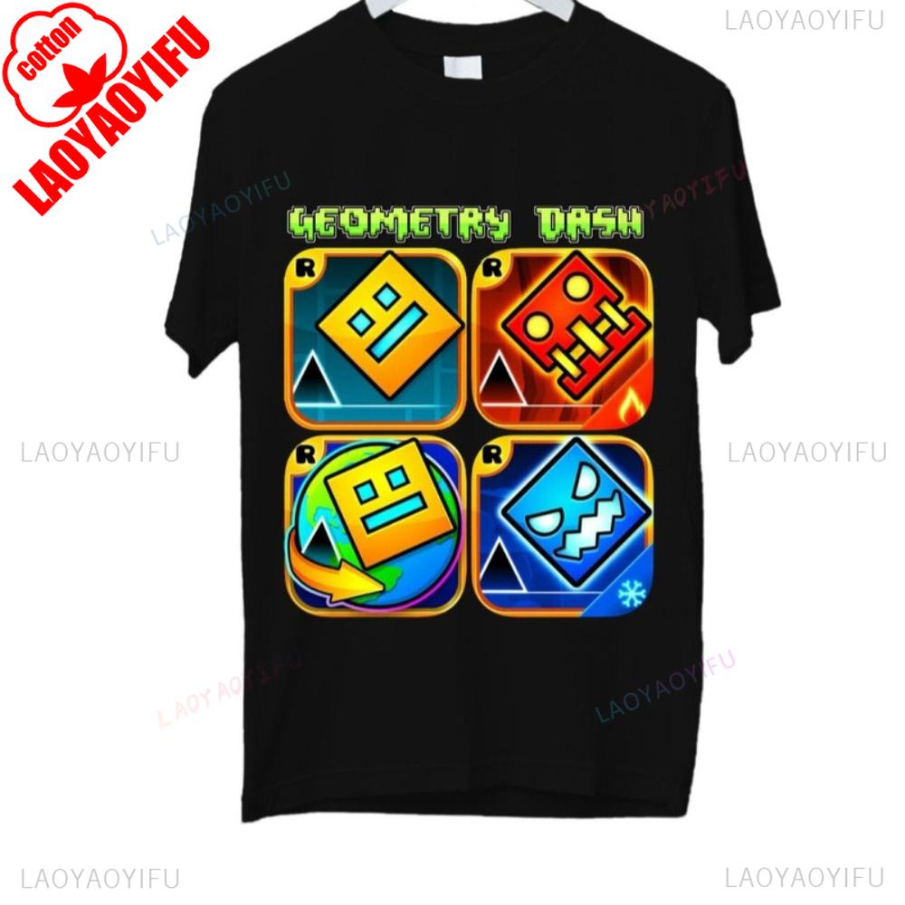 היכנסו לכיף חולצת טריקו Geometry Dash דמויות גיימינג תלת-ממדיות מתנת יום הולדת כותנה קיץ יוניסקס סגנון מבוגר חולצת טריקו מודפסת עליוניות