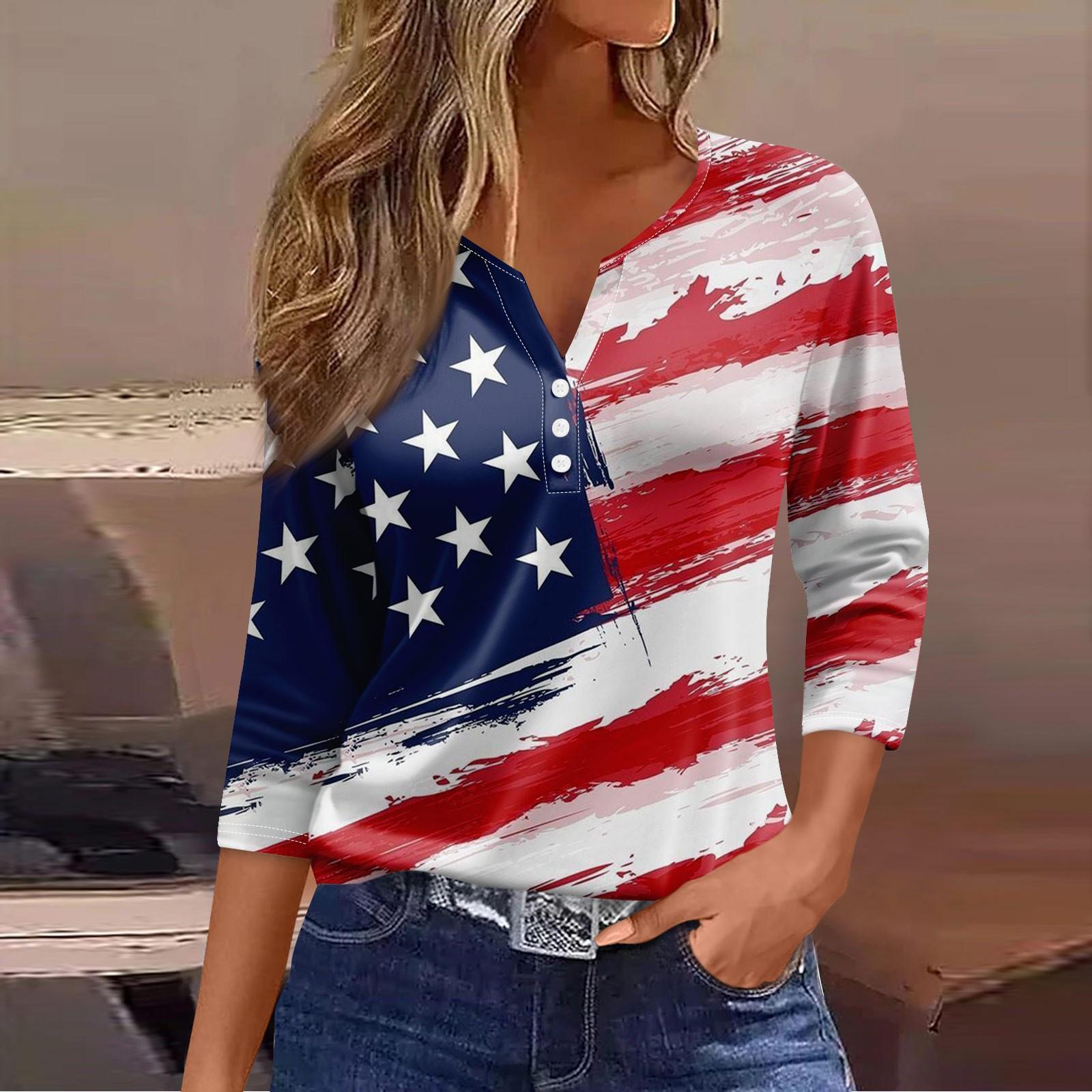 

Жен. Футболка Футболка С принтом Пуговицы Рукав 3/4 Повседневные Выходные Мода Классический V-образный вырез Обычный Топ