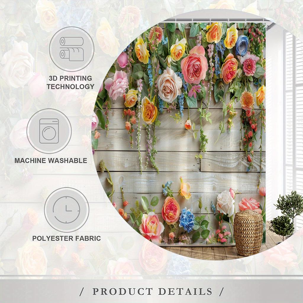 Charming Rural Floral Waterproof Shower Curtain - Designed With Vibrant Rosewood To Create A Comfortable And Elegant Bathroom