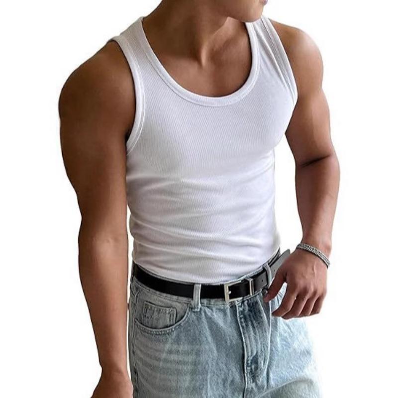 Men S Slim Fit Round Neck Workout Tank Top For Summer S белый